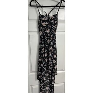 Whimsygoth Grunge Hi-Low Dress Sz‎ Small Pads Black Floral Open Back Lace
